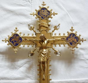 Brass Gothic Processional Crucifix